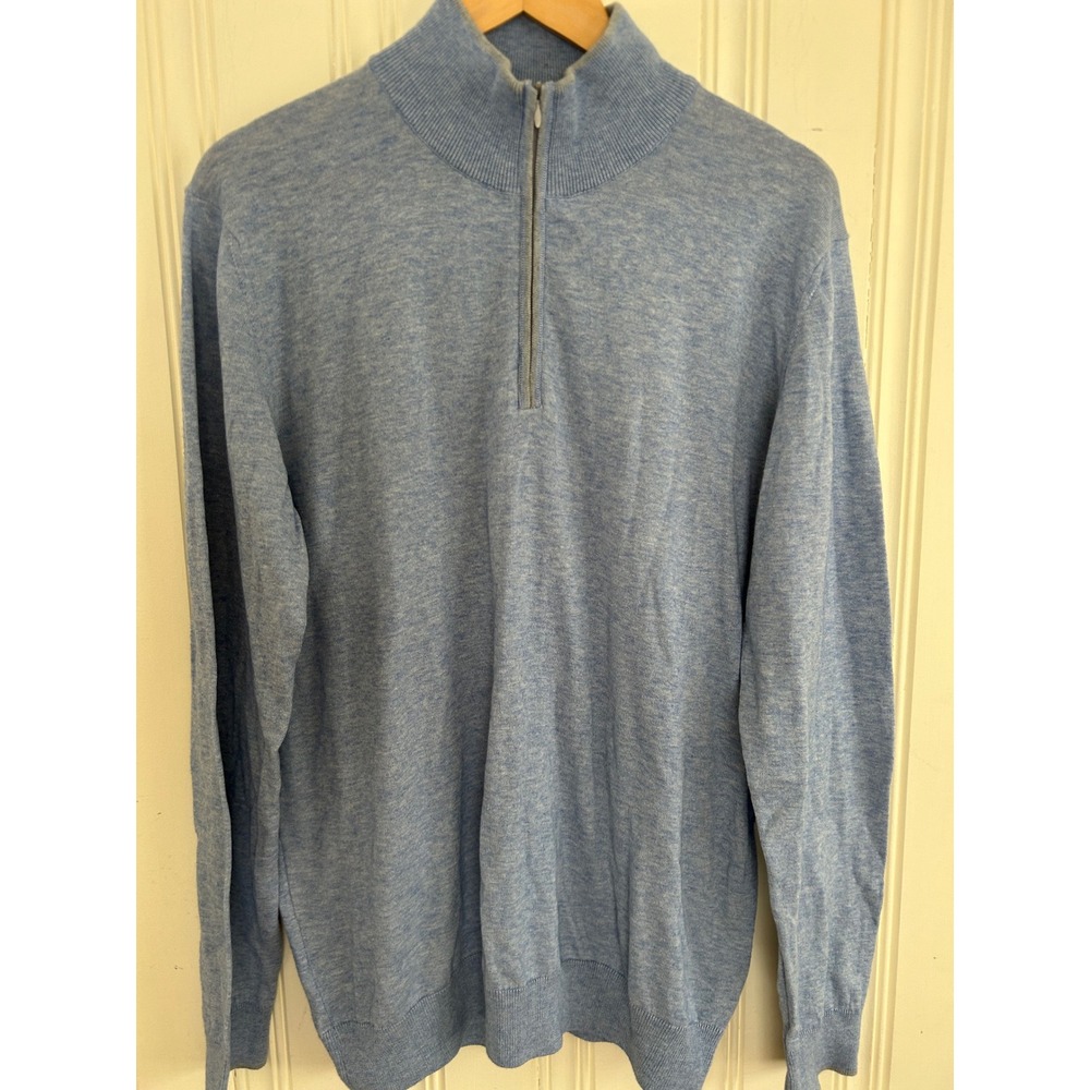 Hagen Carmel CA Mens XL Blue Cotton Cashmere Blend Quarter Zip Sweater Coastal